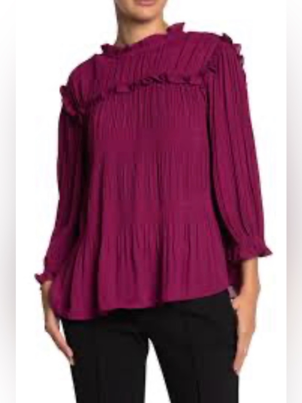 Ted Baker Airlie Pleated Ruffle Blouse Magenta Sz 5